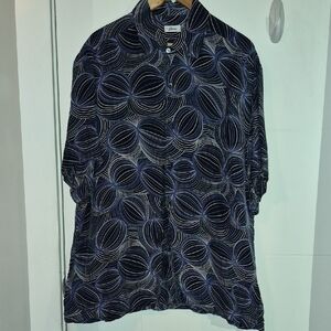 Brioni Navy, Black and White Swirl-Print Shirt